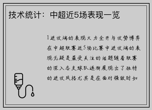 技术统计：中超近5场表现一览