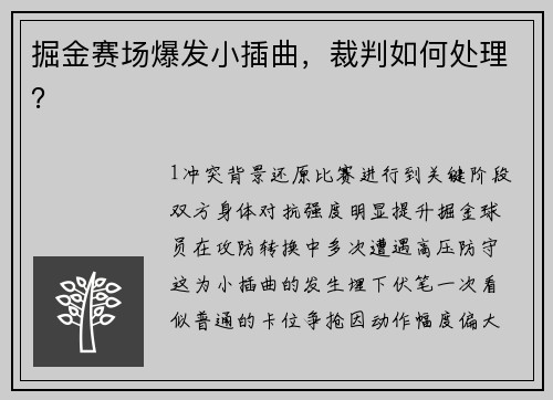 掘金赛场爆发小插曲，裁判如何处理？